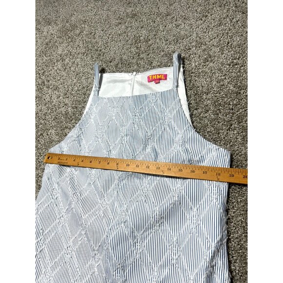 THML Womens Large Blue & White Sleeveless Embroidered Shift Dress - Picture 7 of 13